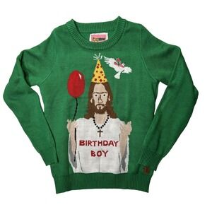 Tipsy Elves Medium Mens Ugly Xmas Sweater Jesus Birthday Boy Green